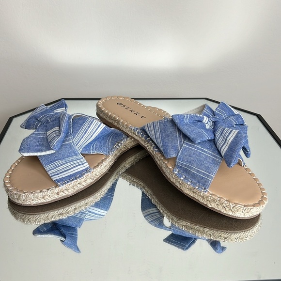 SERRA Blue and White Denim Bow Slip On Espadrille Sandals Size 10 NWOT - Picture 2 of 6